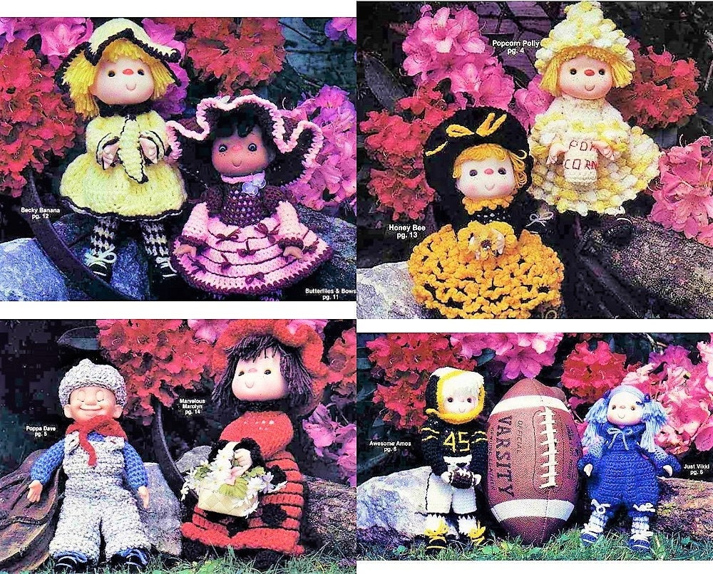Vintage Crochet Patterns 14" Candy Capers and Friends Yarn Head Dolls Outfits PDF Instant Digital Download 16 Designs Retro 1980s 4 Ply