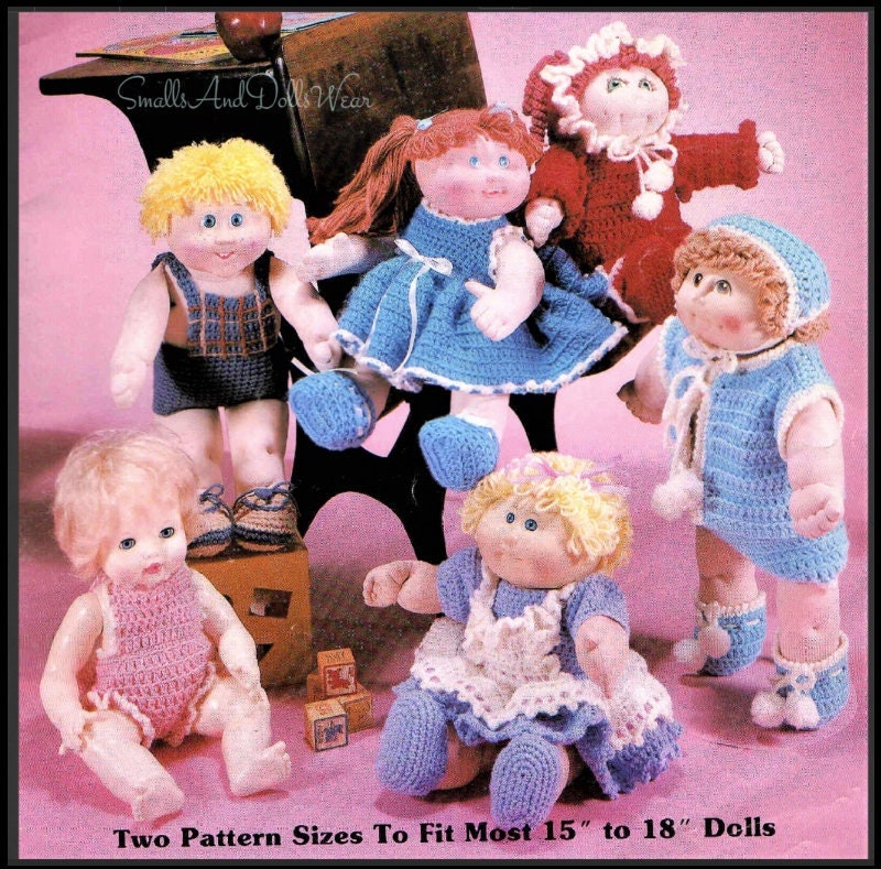 Vintage Crochet Patterns 15 16 18 Inch Soft Sculpture Cabbage Patch kids Doll Clothes Girl Boy 14 Crocheted Outfits PDF Instant Digital Down
