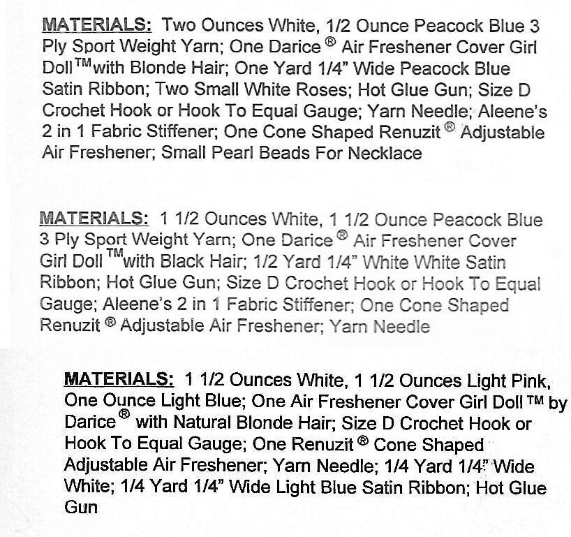 Vintage Crochet Pattern 6" Little Ladies Air Freshener Dolls Outfits PDF Instant Digital Download 5 Ply
