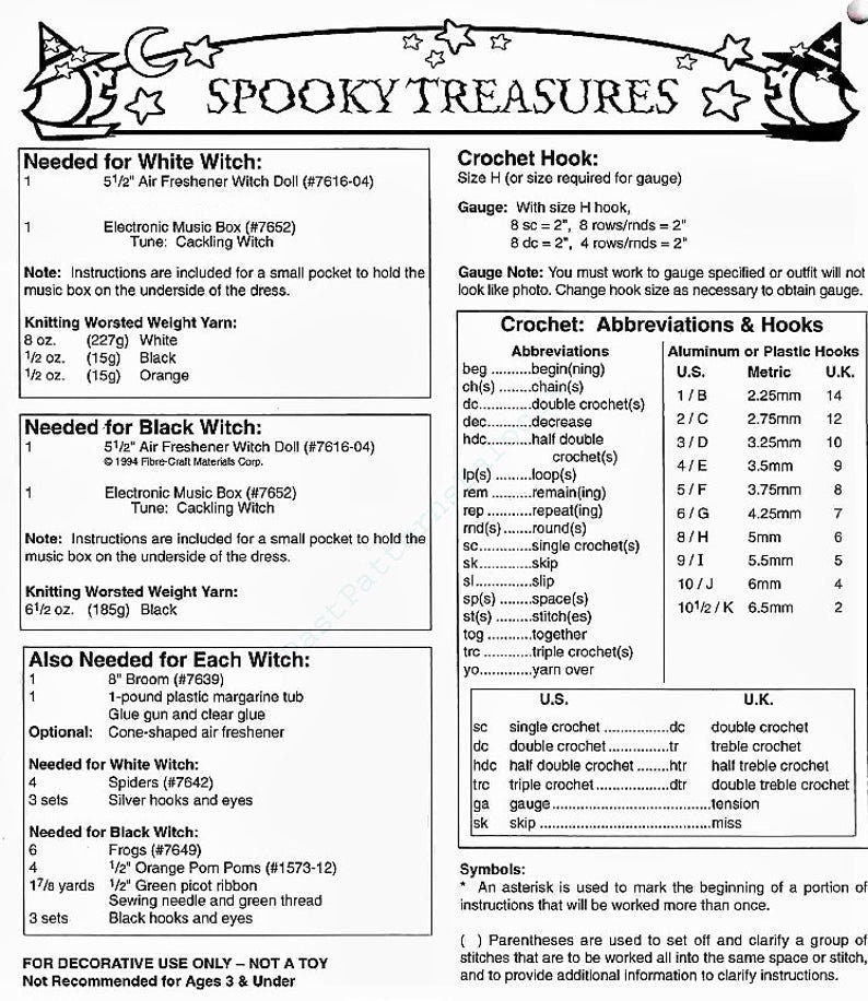 Vintage Crochet Pattern Halloween Witch Air Freshener Dolls PDF Instant Digital Download Spooky Treasure Keepers 10 Ply
