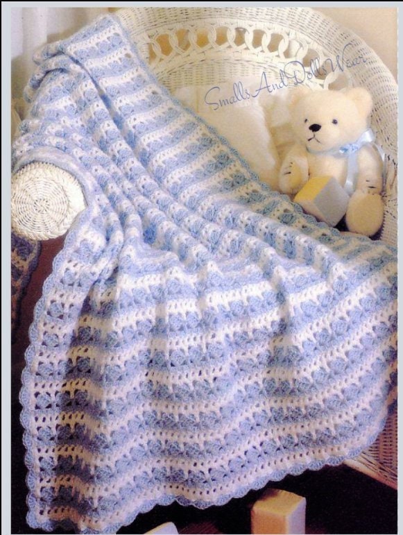 Vintage Crochet Pattern Shells & Eyelet Baby Afghan Blanket PDF Instant Digital Download Quick Easy Scallop Shell Edge 10 Ply