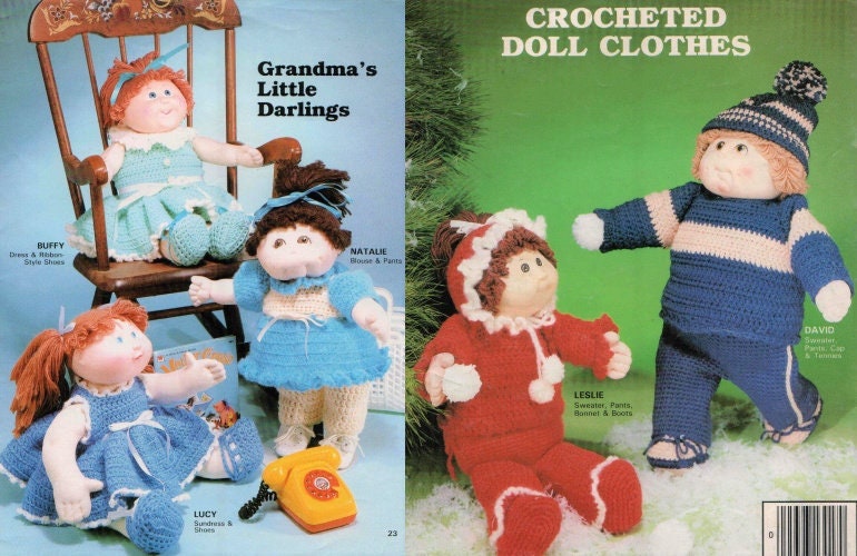 Vintage Crochet Patterns 15 16 18 Inch Soft Sculpture Cabbage Patch kids Doll Clothes Girl Boy 14 Crocheted Outfits PDF Instant Digital Down