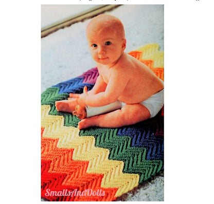 Vintage Crochet Pattern Classic Rainbow Ripple Baby Afghan Blanket PDF Instant Digital Download Quick Easy ZigZag Lapghan 22x33 4 Ply