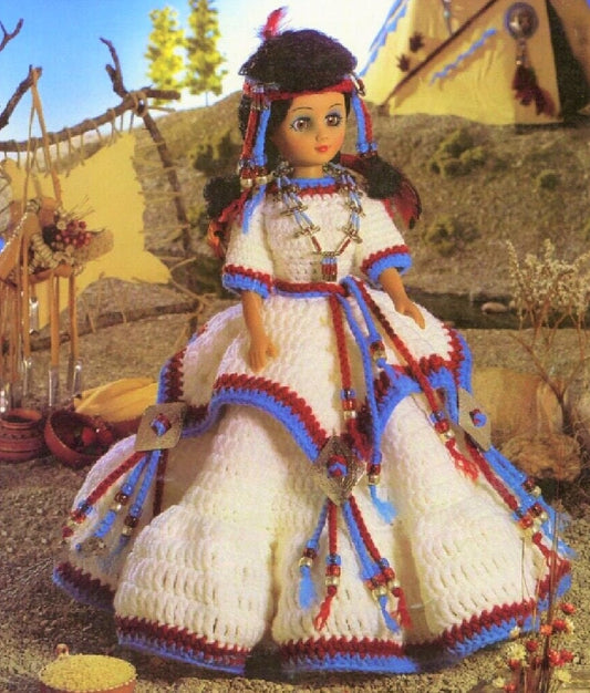 Vintage Crochet Pattern Indian Princess Dress Outfit for 15" Fashion Dolls PDF Instant Digital Download 10 Ply