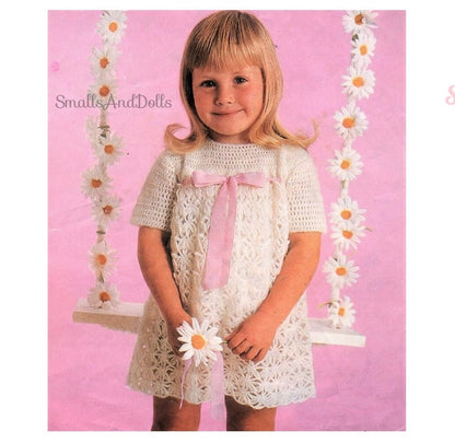 Vintage Crochet Pattern Toddler Little Girls Lacy Daisy Party Easter Dress PDF Instant Digital Download Dressy Flower Girl 2 - 7 yrs 4 Ply