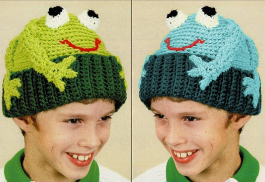 Vintage Crochet Pattern Kids Frog Beanie Hat PDF Instant Digital Download Fun Novelty Crochet Animal Hat 4 Ply