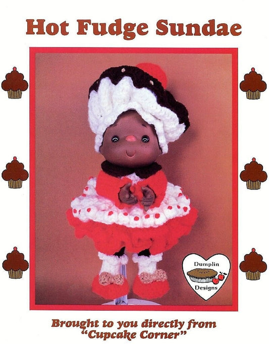 Vintage Crochet Pattern 14" Cupcake Corner Hot Fudge Sundae Yarn Head Doll PDF Instant Digital Download 1980s Dumplin Designs 4 Ply Mitzy