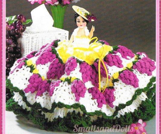 Vintage Crochet Pattern Pretty Doll Toilet Tissue Roll Cover Grape Cluster Dress 7.5 Inch Doll PDF Instant Digital Download Bathroom Holder