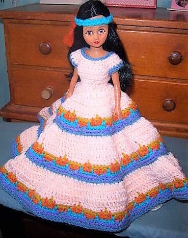 Vintage Crochet Pattern Indian Princess Dress Outfit for 15" Fashion Dolls PDF Instant Digital Download 10 Ply