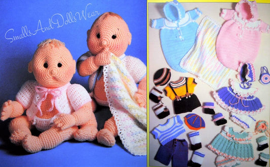 Vintage Crochet Pattern 20" Boy Girl Twins Baby Dolls and Clothing Soft Sculpture Amigurumi  PDF Instant Digital Download Complete Layettes