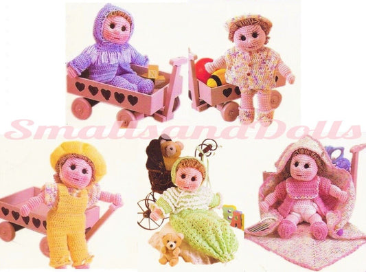 Vintage Crochet Pattern 15" Girl Baby Doll and Clothing Soft Sculpture Dolly Amigurumi 5 Outfits PDF Instant Digital Download 10 Ply