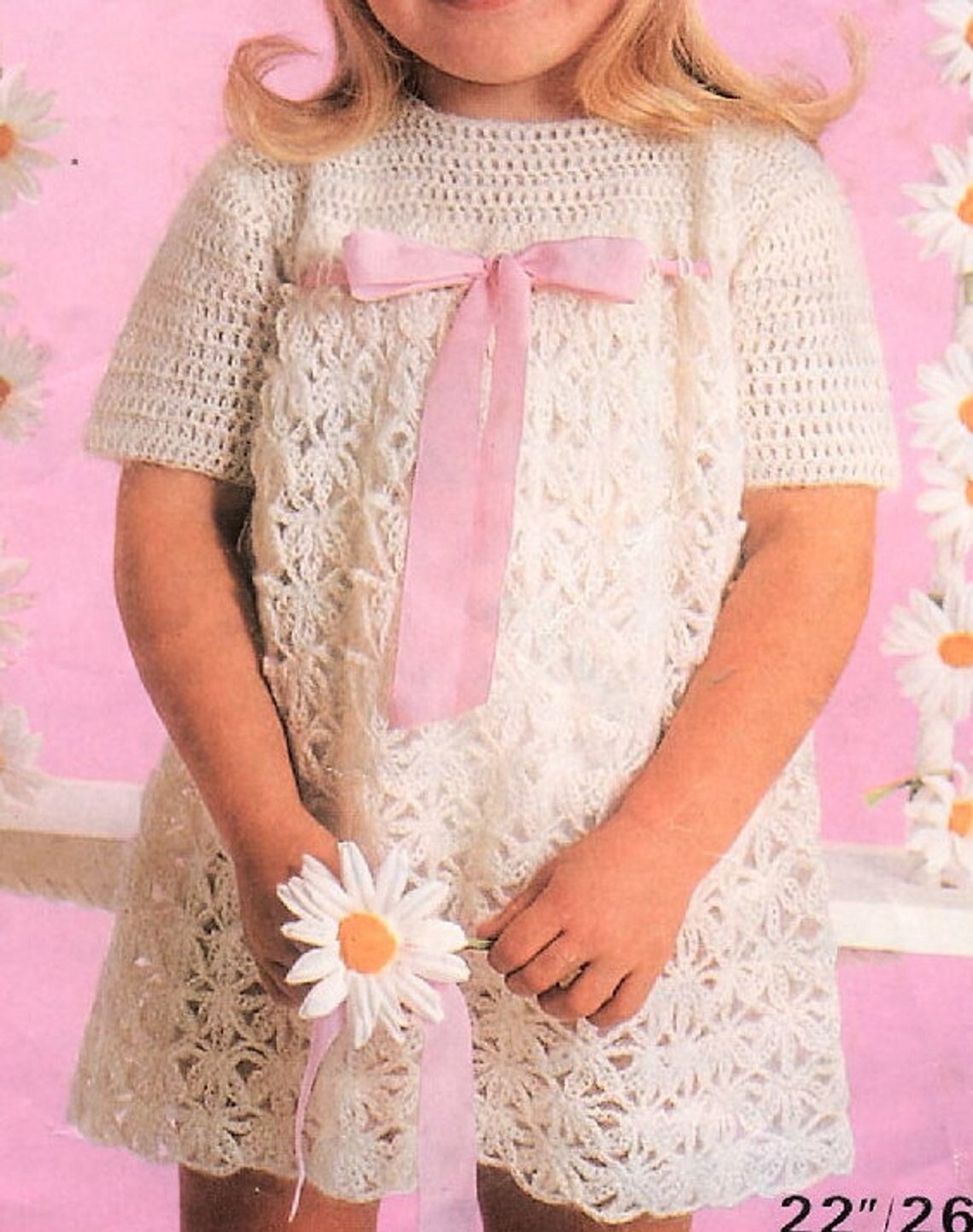 Vintage Crochet Pattern Toddler Little Girls Lacy Daisy Party Easter Dress PDF Instant Digital Download Dressy Flower Girl 2 - 7 yrs 4 Ply