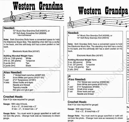 Vintage Crochet Pattern 13" Western Dolls Grandma Grandpa Cowgirl Cowboy Outfits Music Box Dolls PDF Instant Digital Download 10 Ply