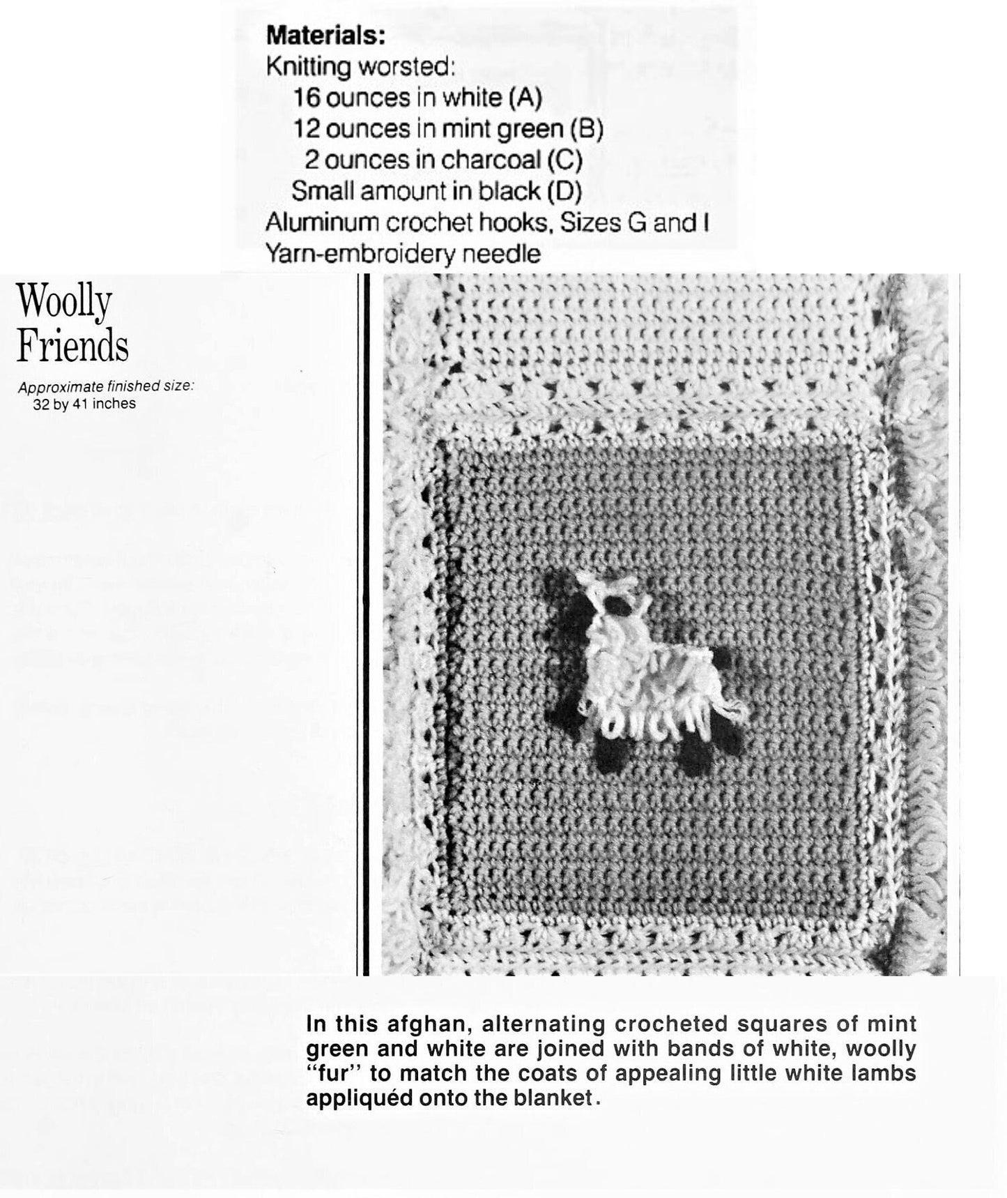 Vintage Crochet Pattern Loopy Lambs Baby Afghan Baa Baa Blanket PDF Instant Digital Download Sleepy Sheep Squares 10 Ply