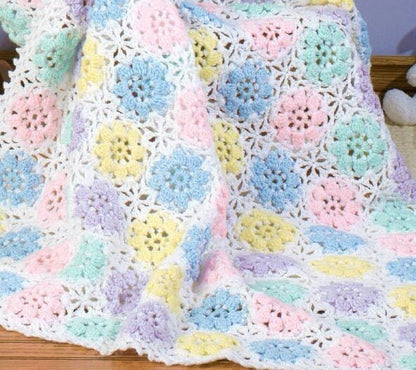 Vintage Crochet Pattern Lace Pastel Flower Wheels Motif Baby Afghan Blanket PDF Instant Digital Download Floral Square Crib Cover 5 Ply