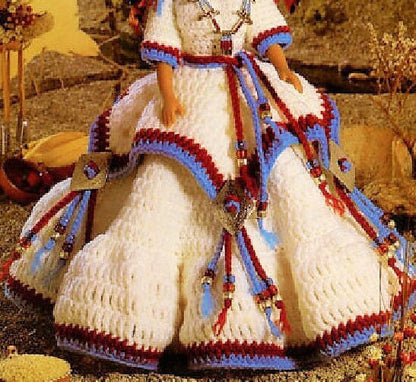 Vintage Crochet Pattern Indian Princess Dress Outfit for 15" Fashion Dolls PDF Instant Digital Download 10 Ply