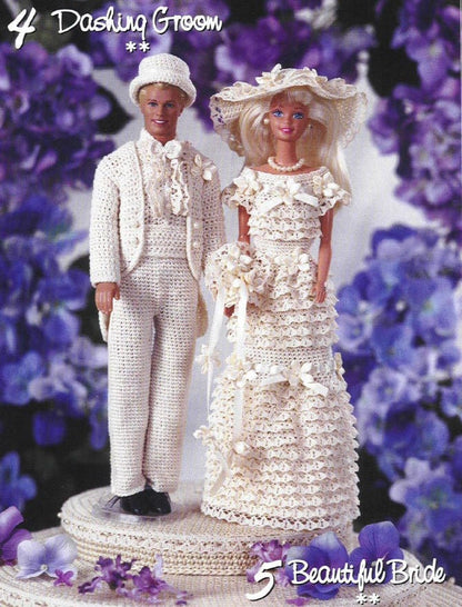 Vintage Thread Crochet Pattern Outfits For A Fashion Doll Wedding Bridal Party PDF Instant Digital Download Bride Groom 10 Designs Total