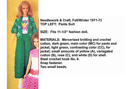 Vintage Thread Crochet Pattern Retro Barbie Doll Clothes Outfits for 11.5 Inch Fashion Dolls PDF Instant Digital Download Dresses Pant Suit