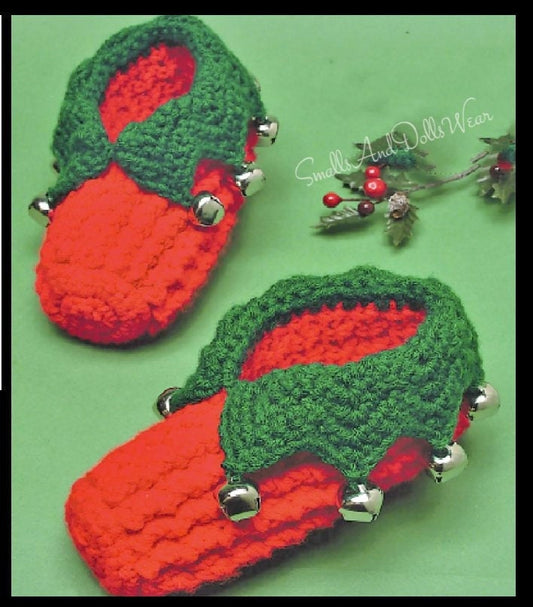 Vintage Crochet Pattern Kids Childrens Crocheted Elf Slippers Shoes Jingle Bells PDF Instant Digital Download 4 Ply 3 Sizes