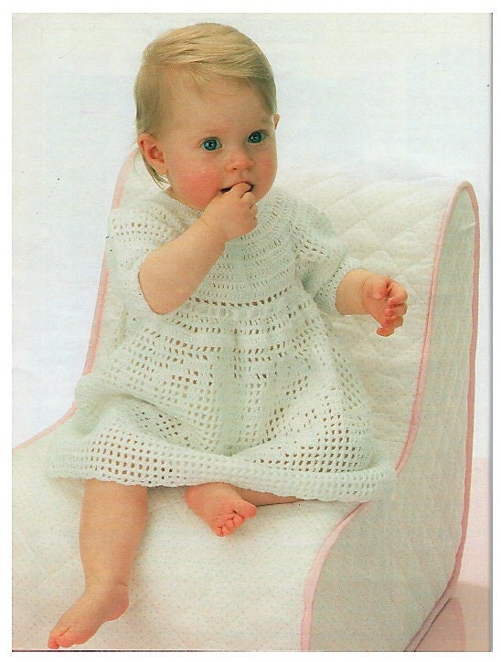 Vintage Crochet Pattern Baby Toddler Girl Pretty Mesh Filet Lace Dress PDF Instant Digital 18m - 2 years 4 Ply