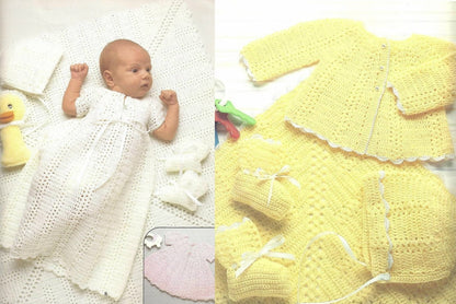 Vintage Crochet Pattern Classic Shell Stitch Heirloom Layette Set Dress Bonnet Booties Blanket PDF Instant Digital Download 0-6m DK 1970s