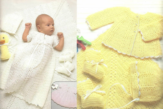 Vintage Crochet Pattern Classic Shell Stitch Heirloom Layette Set Dress Bonnet Booties Blanket PDF Instant Digital Download 0-6m DK 1970s