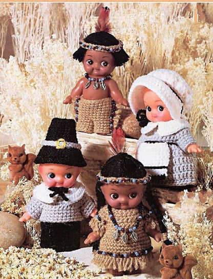 Vintage Crochet Patterns Thanksgiving Pilgrims Indians Outfits for 5-6" Cutie Cupid Kewpie Impkins Dolls PDF Instant Digital Download 5 Ply