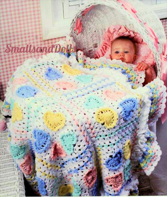 Vintage Crochet Pattern Lacy Hearts in Squares Baby Blanket Afghan PDF Instant Digital Download Trebles & Picots 5 Ply