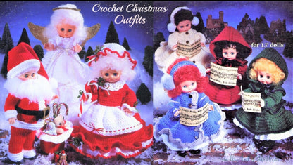 Vintage Crochet Patterns Christmas Outfits & Dresses for 13 Inch Dolls PDF Instant Digital Download Carolers Santa Mrs Claus Angel 10 Ply