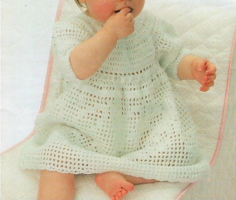 Vintage Crochet Pattern Baby Toddler Girl Pretty Mesh Filet Lace Dress PDF Instant Digital 18m - 2 years 4 Ply