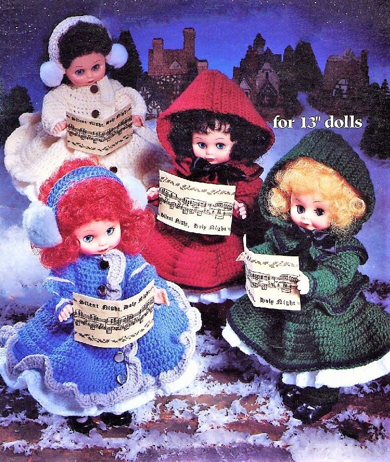 Vintage Crochet Patterns Christmas Outfits & Dresses for 13 Inch Dolls PDF Instant Digital Download Carolers Santa Mrs Claus Angel 10 Ply