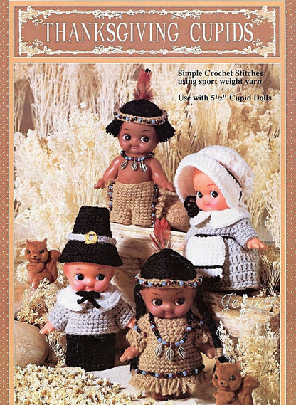 Vintage Crochet Patterns Thanksgiving Pilgrims Indians Outfits for 5-6" Cutie Cupid Kewpie Impkins Dolls PDF Instant Digital Download 5 Ply