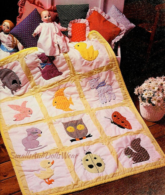 Vintage Sewing Pattern Gingham Animals Baby Quilt Quick and Easy Quilted Applique Crib Blanket PDF Instant Digital Download Patchwork Blocks