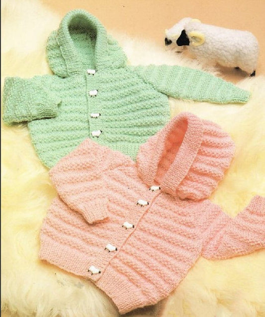 PDF Vintage Knitting Pattern Knit Baby Boys Girls Hooded Cardigan Sweater Jacket Baby Hoodie Instant Digital Download 6m-4yrs DK 8 Ply