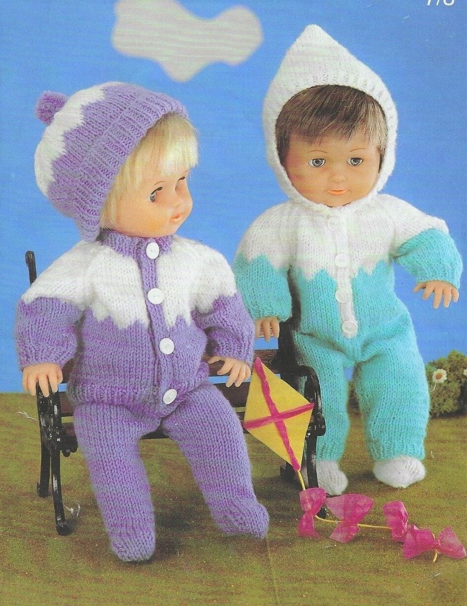 Vintage Knitting Pattern Doll Clothes Cardigan Hat All In One Park Sets 12-14 15-18 19-22 Inch Dolls PDF Instant Digital Download DK