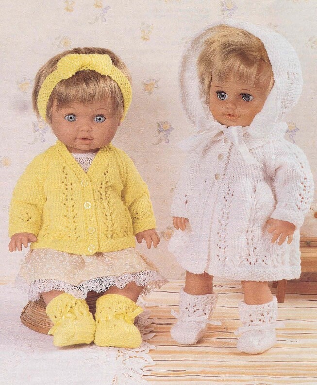 Vintage Knitting Pattern Doll Clothes Lacy Cardigan Matinee Outfits PDF Instant Digital Download 12 14 15 16 18 19 20 22 Inch Dolls 4 Ply