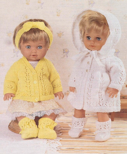 Vintage Knitting Pattern Doll Clothes Lacy Cardigan Matinee Outfits PDF Instant Digital Download 12 14 15 16 18 19 20 22 Inch Dolls 4 Ply