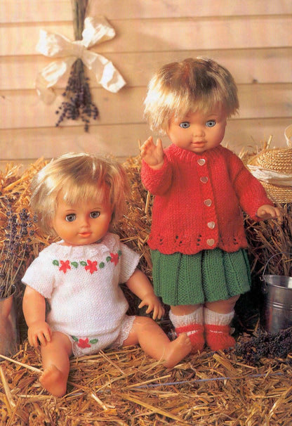 Vintage Knitting Pattern Doll Clothes Pretty Outfits Cardigan Skirt 12-14 15-18 19-22 Inch Dolls PDF Instant Digital Download DK 8 Ply