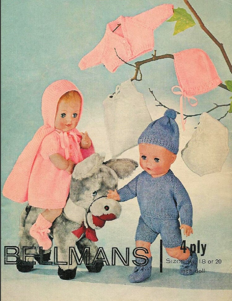 PDF Vintage Knitting Pattern Knit Boy Girl Doll Clothes Outfits For 16 18 and 20 Inch Dolls Instant Digital Download 4 Ply