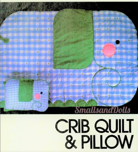 Vintage Sewing Pattern Gingham Elephants Baby Crib Quilt and Pillow Set PDF Instant Digital Download Mama & Baby Quilted Blanket 51x35