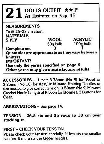 Vintage Knitting Pattern Pretty Outfit for My Child Doll or any 14" Dolls PDF Instant Digital Download Coat Bonnet Leggings 5 Ply