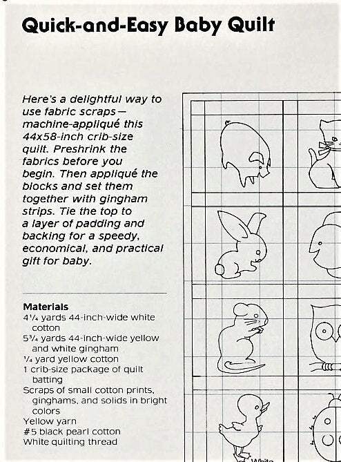 Vintage Sewing Pattern Gingham Animals Baby Quilt Quick and Easy Quilted Applique Crib Blanket PDF Instant Digital Download Patchwork Blocks