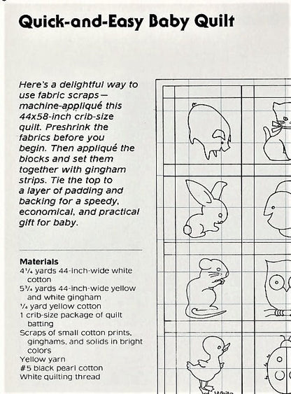 Vintage Sewing Pattern Gingham Animals Baby Quilt Quick and Easy Quilted Applique Crib Blanket PDF Instant Digital Download Patchwork Blocks