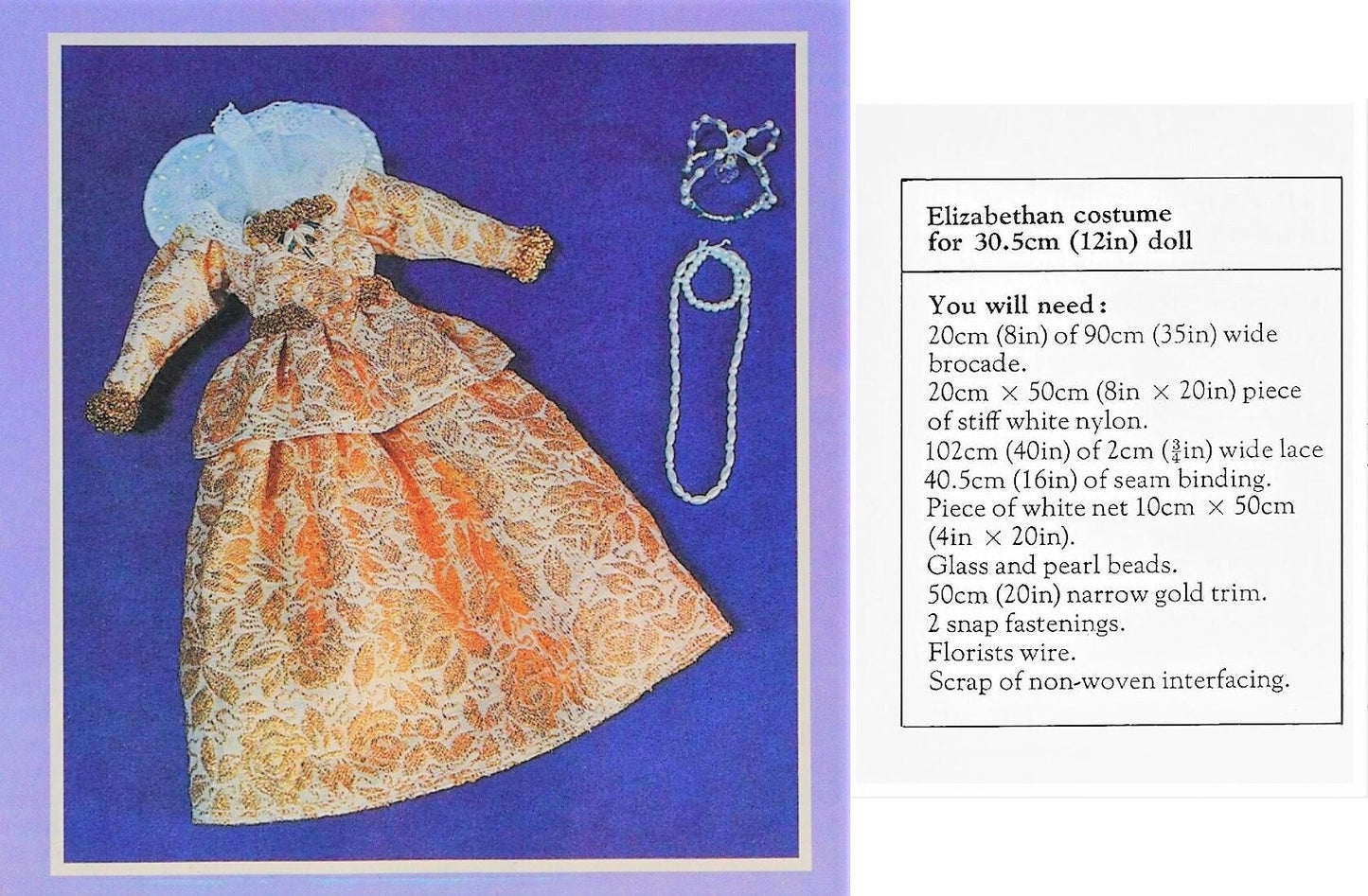 Vintage Sewing Pattern 11.5" Fashion Doll Clothes Elizabethan Costume PDF Instant Digital Download Regal Princess Queen Royal Brocade Outfit