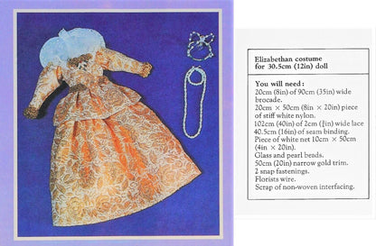 Vintage Sewing Pattern 11.5" Fashion Doll Clothes Elizabethan Costume PDF Instant Digital Download Regal Princess Queen Royal Brocade Outfit