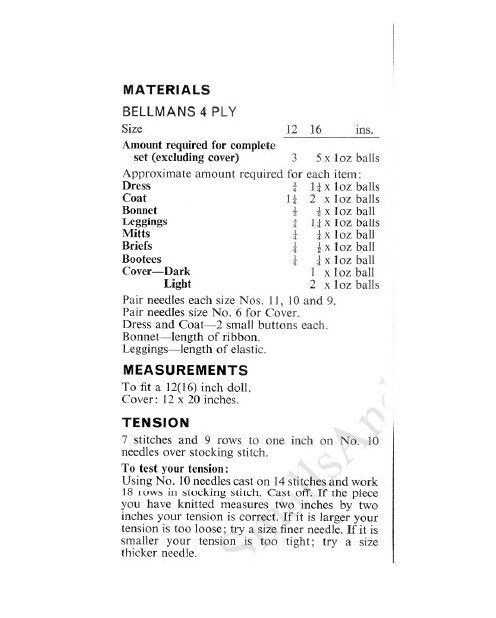 Vintage Knitting Pattern Knit Doll Clothes Outfits Complete Layette For 12 16 Inch Dolls 8 Pieces PDF Instant Digital Download 4 Ply