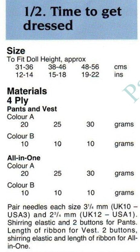 Vintage Knitting Pattern Doll Clothes Underwear Under Shirts All In Ones 12-14 15-18 19-22 Inch Dolls PDF Instant Digital Download DK 8 Ply