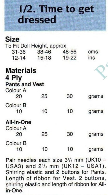 Vintage Knitting Pattern Doll Clothes Underwear Under Shirts All In Ones 12-14 15-18 19-22 Inch Dolls PDF Instant Digital Download DK 8 Ply