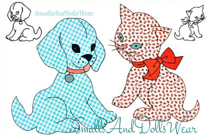 Vintage Sewing Pattern Gingham Dog Calico Cat Baby Crib Quilt Printable PDF Instant Digital Download Puppy Kitten Applique Blocks Blanket