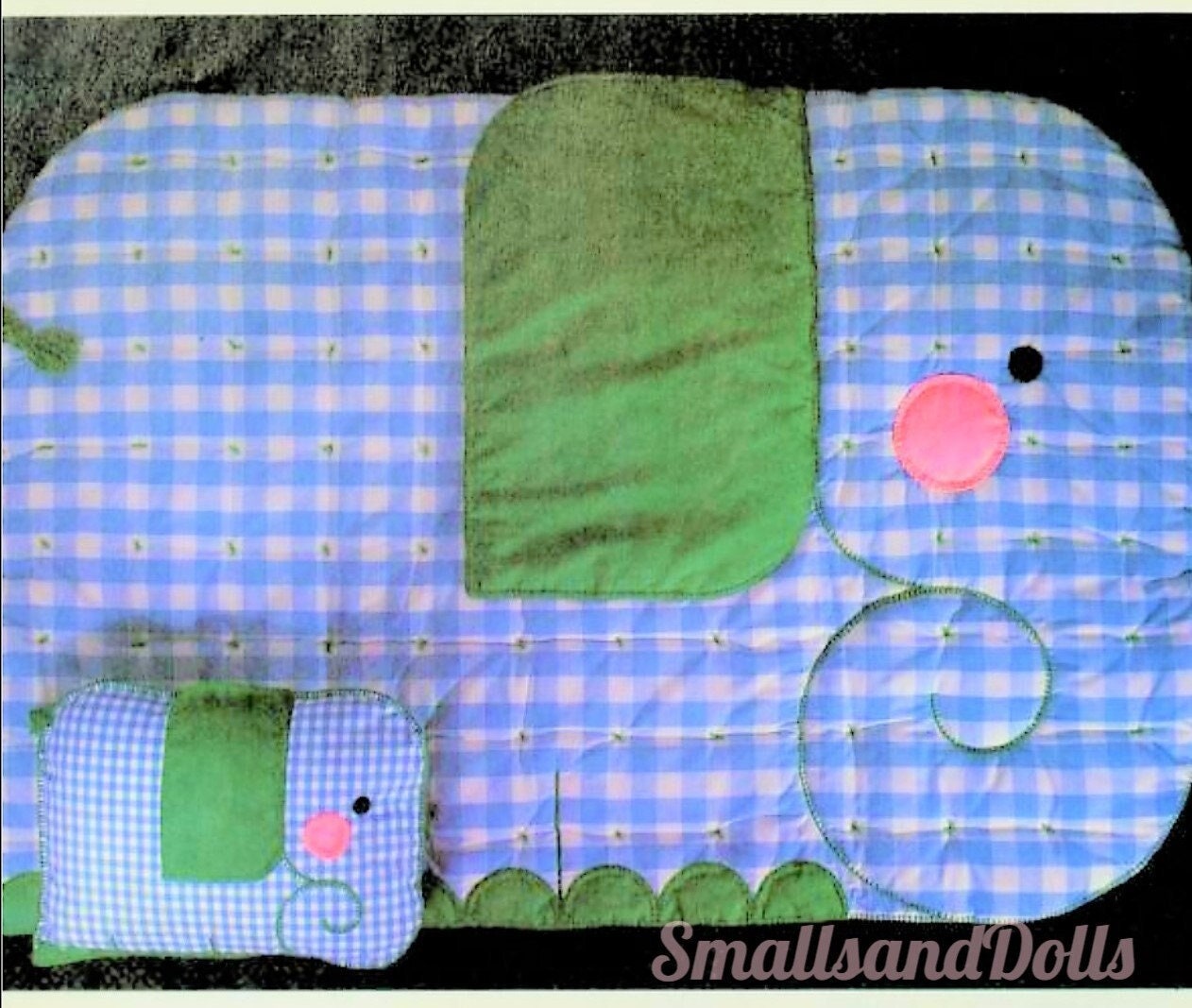 Vintage Sewing Pattern Gingham Elephants Baby Crib Quilt and Pillow Set PDF Instant Digital Download Mama & Baby Quilted Blanket 51x35